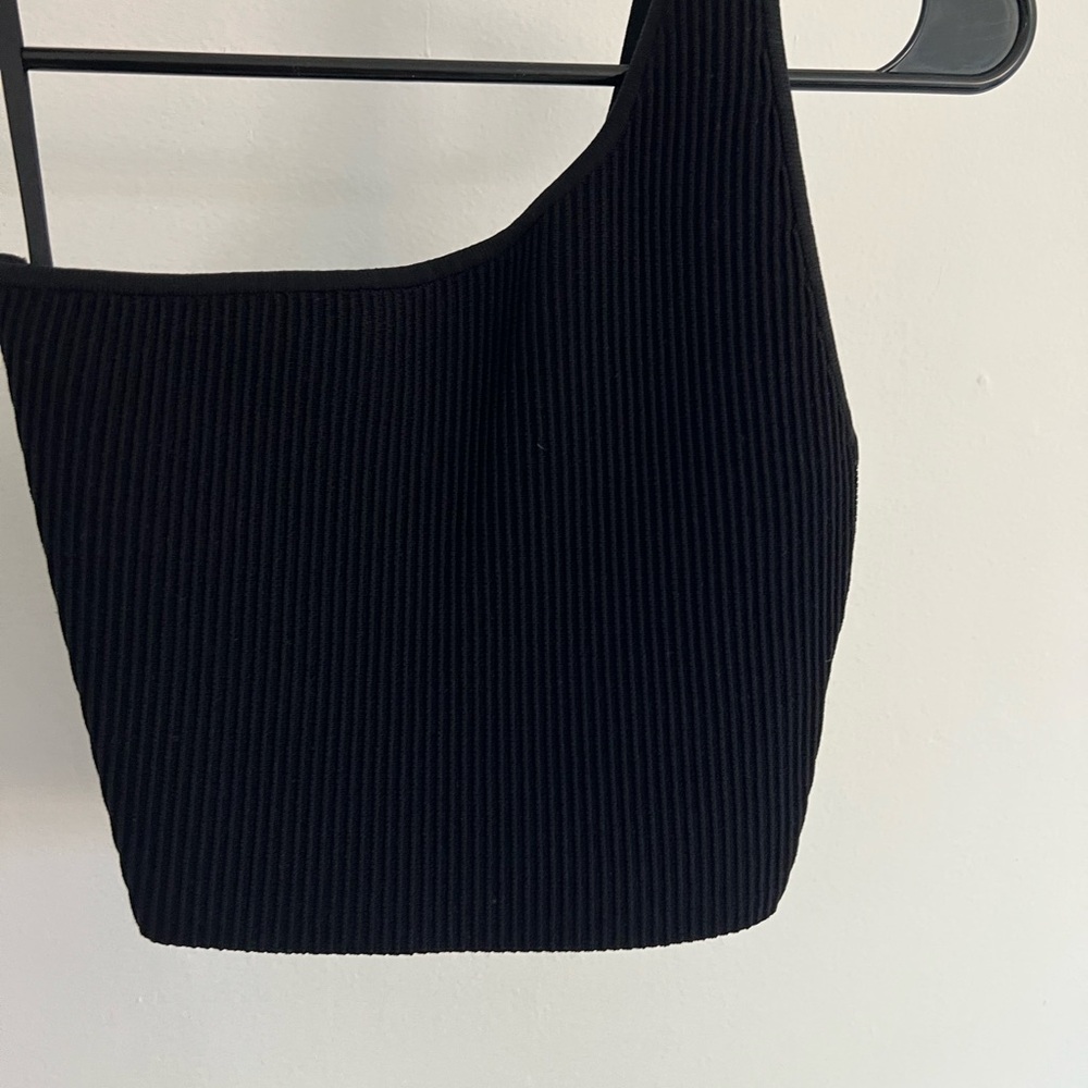 Aritzia Babaton Sculpt Knit One-shoulder Cropped Tank  in Black XS